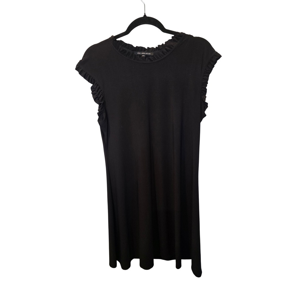 Nik and Nash Black Ruffle Neck Cap Sleeve Mini Dress Large Made in‎ USA